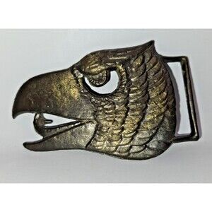 Eagle Head Belt Buckle BRASS ACCURITE Bird Raptor Vtg Patina of Age 2" belt